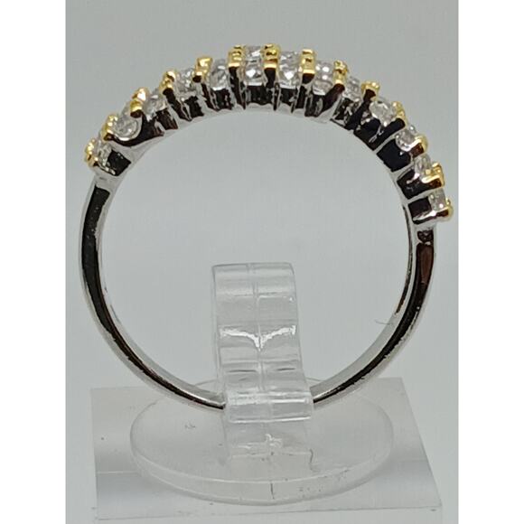 Elegant Vintage 2-Tone White Yellow Gold Plated Cocktail Sim Diamond Ring Size 7 - Picture 8 of 9